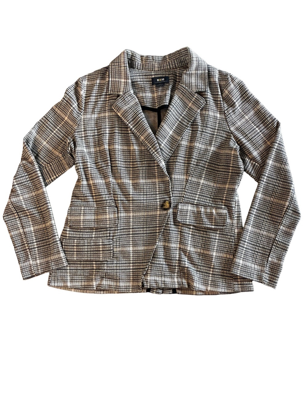 Maeve Anthropologie Plaid Knit Blazer Large Collegiate Stretch Preppy